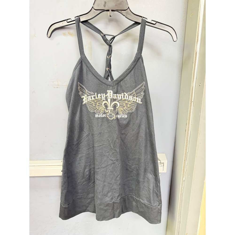 Harley-Davidson Womens Small Black Graphic Tank Top Lace Up Back Gettysburg PA